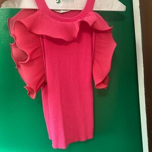Vibrant Pink Ruffled Blouse Structured High Quality Women’s Fashion Top
